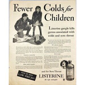 Listerine Mouth Wash "Fewer Colds for Children" Vintage Print Ad 1933